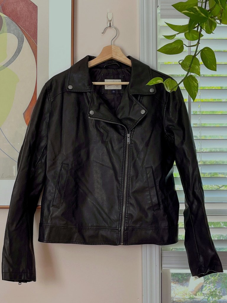 Vegan Leather Asymmetric Collar Moto Style Biker Jacket